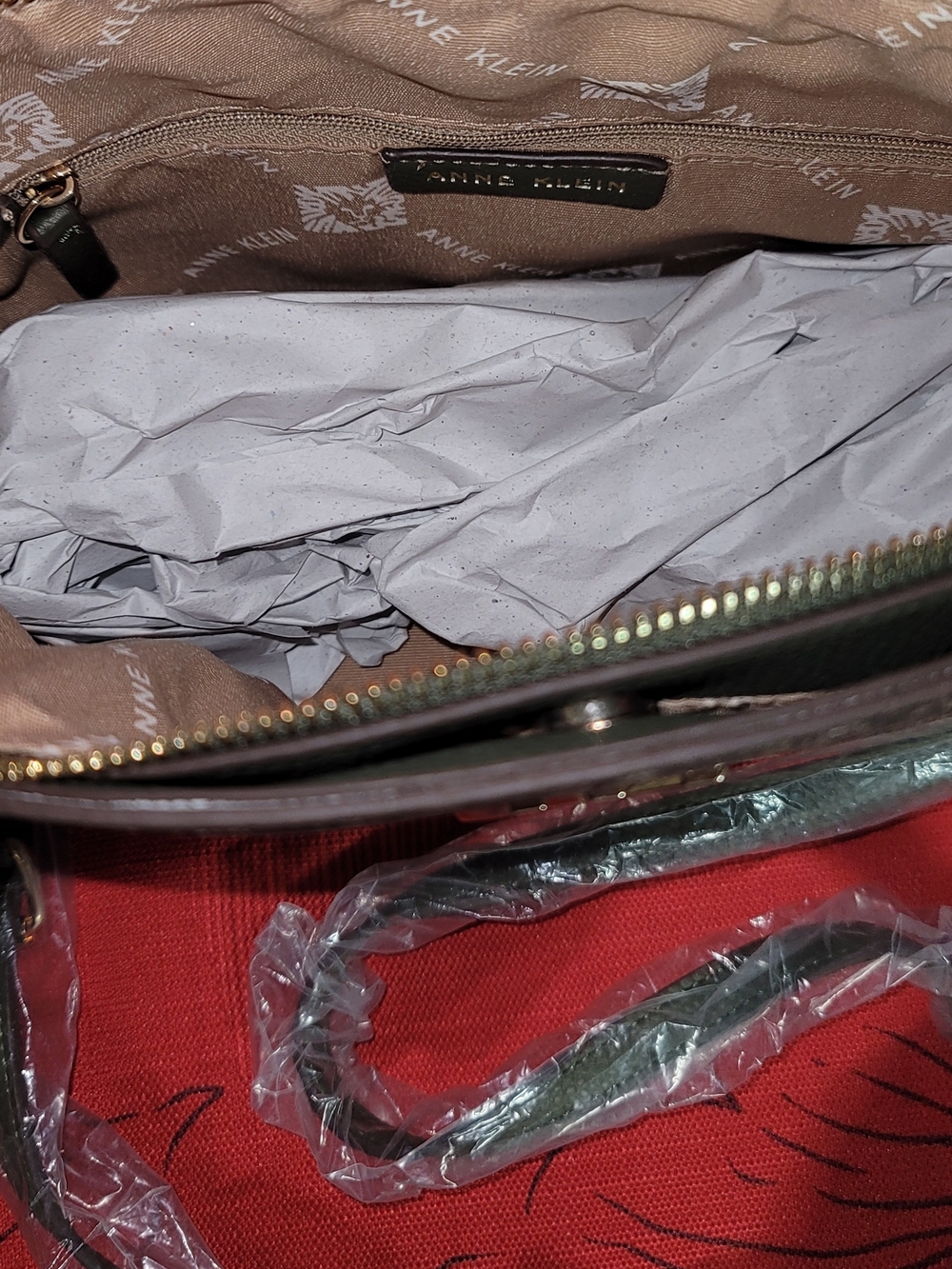 Anne Klein Taupe Monogram Crossbody with Gold AK Logo - Picture 6 of 7